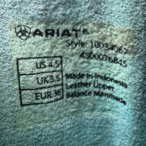 Ariat Tan Leather Turquoise Stitching Cattle Cate Western Boot in Kids 4.5/EU 36 - Picture 8 of 10